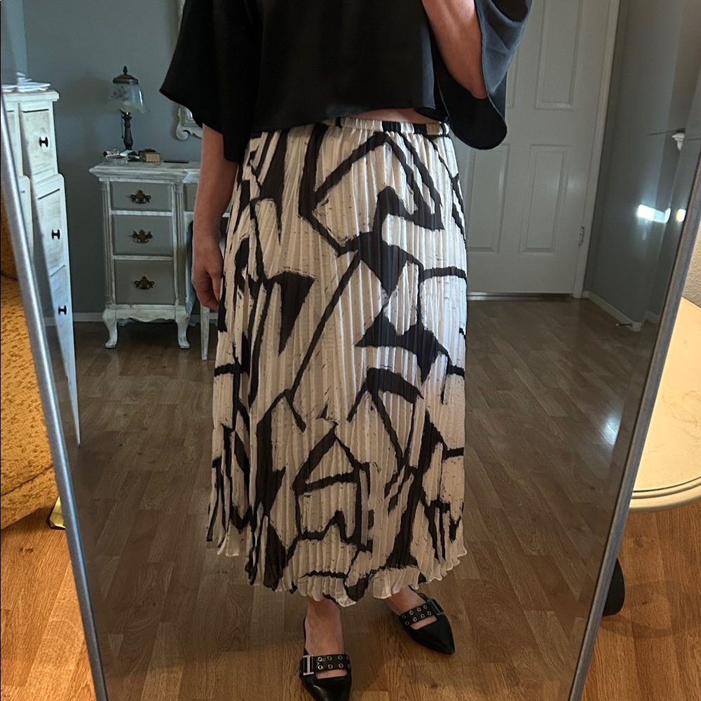 Cloth & Stone Black & White Pleated Midi Skirt